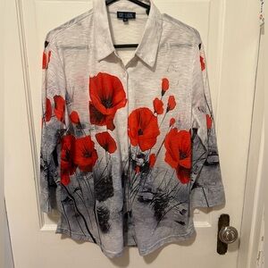 Luxe Women's Red Poppy Button Down Shirt